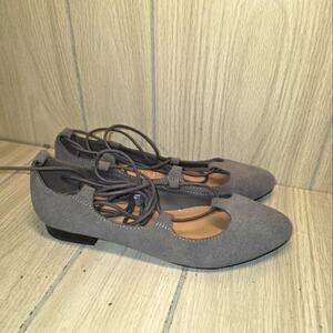 Soft Surroundings Womens Suede Leather Lace Up Ballet Flats Size 6.5 Gray